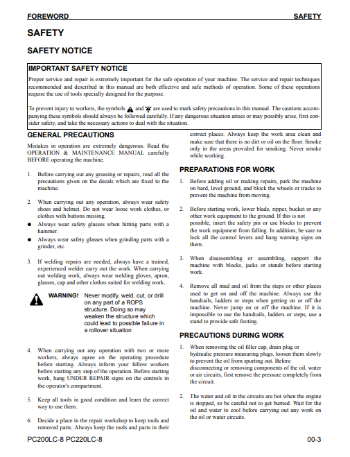 Manual de Reparación Excavadora Komatsu PC200LC-8, PC220LC-8