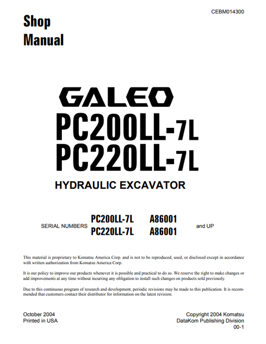 Manual de Reparación Excavadora Komatsu PC200LL-7L, PC220LL-7L