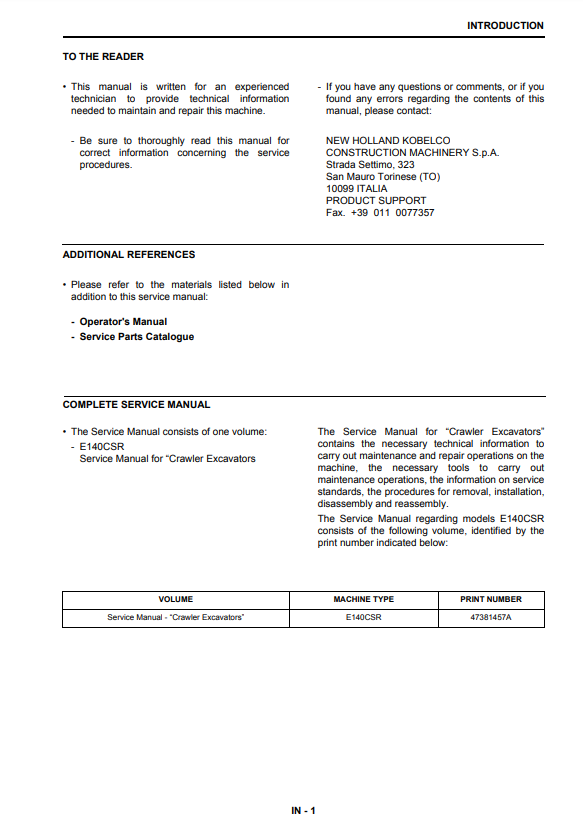 Manual de Reparación Excavadora New Holland E140CSR