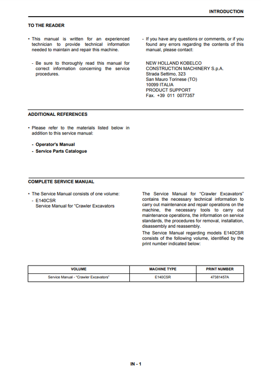 Manual de Reparación Excavadora New Holland E140CSR
