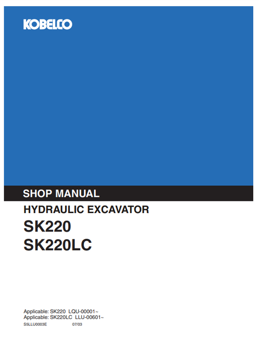 Manual de Reparación Excavadora Kobelco SK220, SK220LC