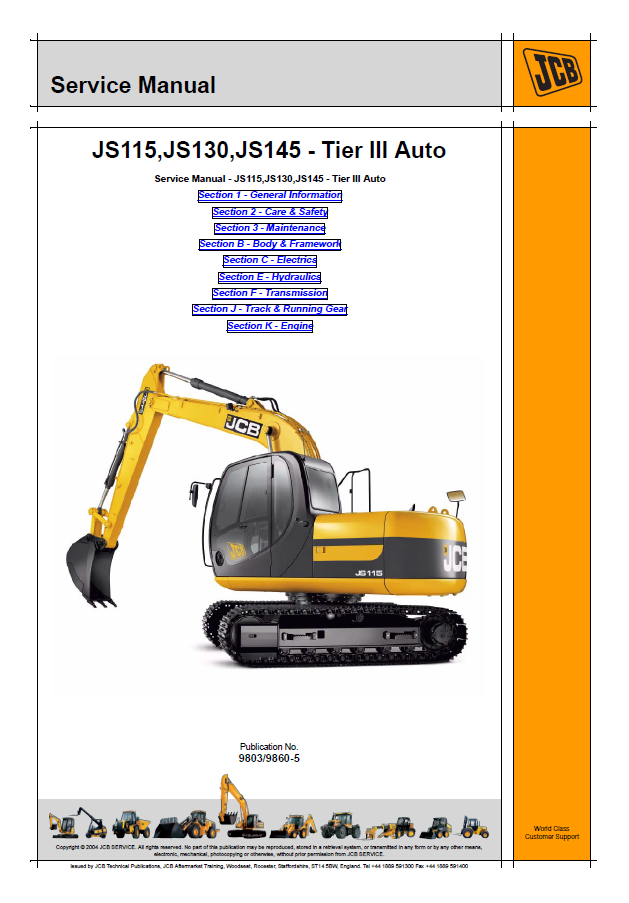 Manual de Servicio Excavadora JCB JS115 - JS180 – manualesdemaquinaria