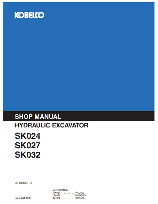 Manual de Reparación Excavadoras Kobelco SK024 , SK027 , SK032