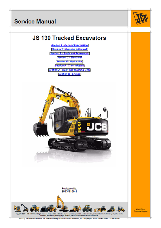 Manual de Reparación Excavadora sobre Orugas JCB JS130