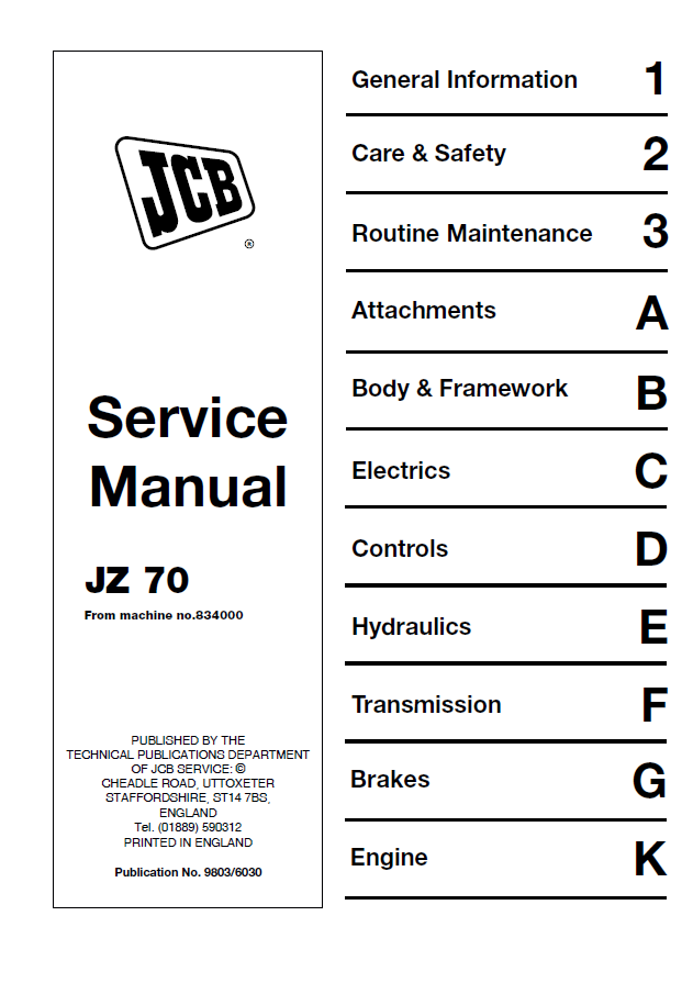Manual de Servicios Excavadora sobre Orugas JCB JZ70