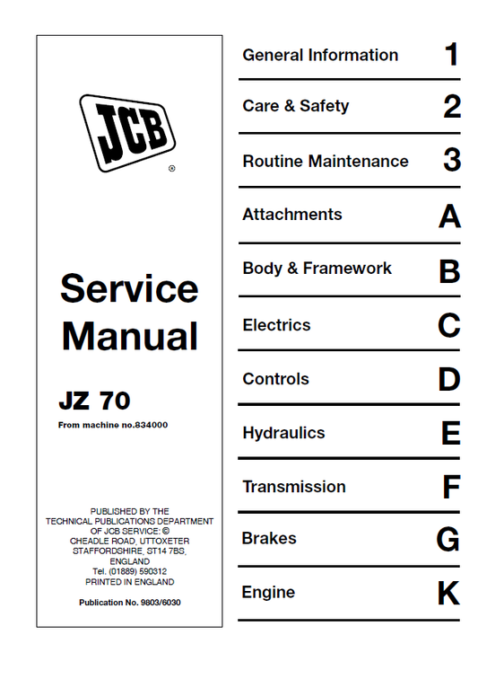 Manual de Servicios Excavadora sobre Orugas JCB JZ70