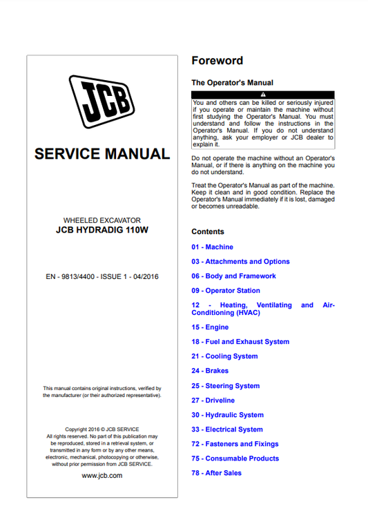 Manual de Reparación Excavadora Sobre Ruedas JCB 110w