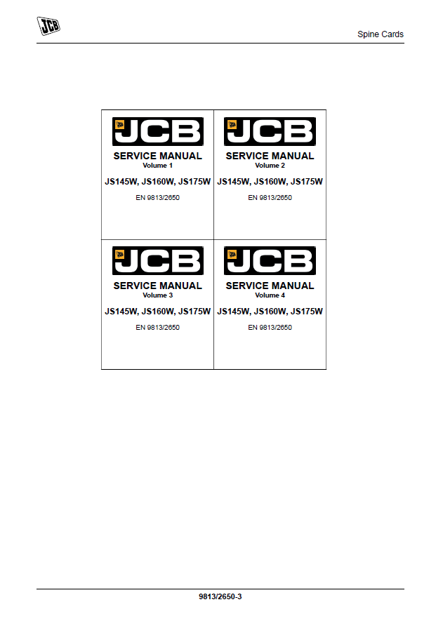 Manual de Reparación Excavadora sobre Ruedas JCB JS145W, JS160W, JS175W