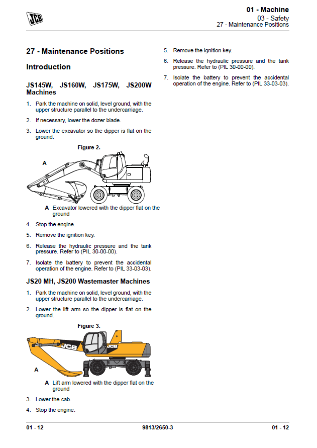 Manual de Reparación Excavadora sobre Ruedas JCB JS145W, JS160W, JS175W