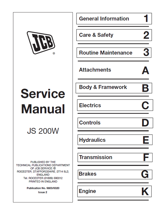 Manual de Servicios Excavadora sobre Ruedas JCB JS200W