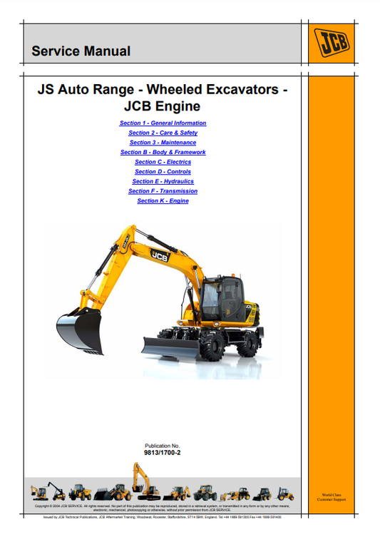 Manual de Reparación Excavadora sobre Ruedas JCB JS Auto Range (Motor JCB)
