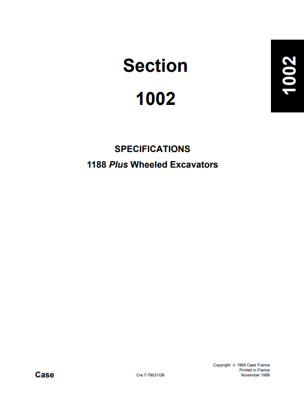 Manual de Reparación Excavadora sobre Ruedas y Excavadora sobre Orugas Case 1188
