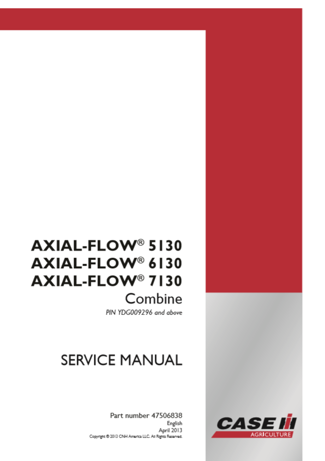 Manual de Reparación Flujo Axial Cosechadora Case 5130, 6130, 7130