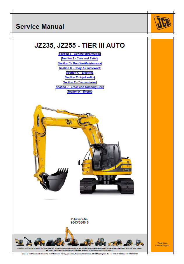Manual de Reparación Excavadora JCB JZ235 JZ255 TIER III AUTO