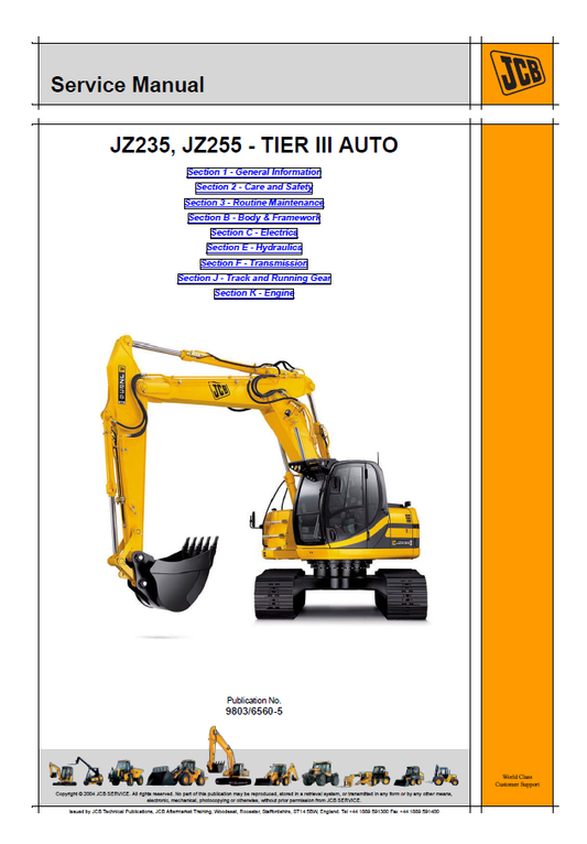 Manual de Reparación Excavadora JCB JZ235 JZ255 TIER III AUTO