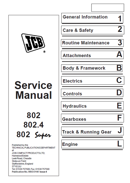 Manual de Reparación JCB Mini Excavadora 802 802.4 802