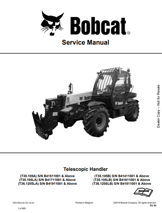 Manual de Reparación Manipulador Telescopico Bobcat T35.105A, T35.105LA, T36.120SLA, T35.105B, T35.105LB, T36.120SLB