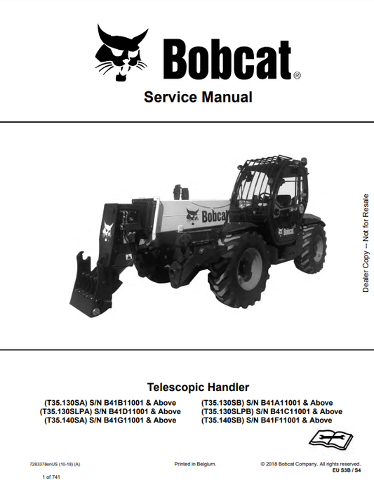Manual de Reparación Manipulador Telescopico Bobcat T35.130SA, T35.130SLPA, T35.140SA, T35.130SB, T35.130SLPB, T35.140SB