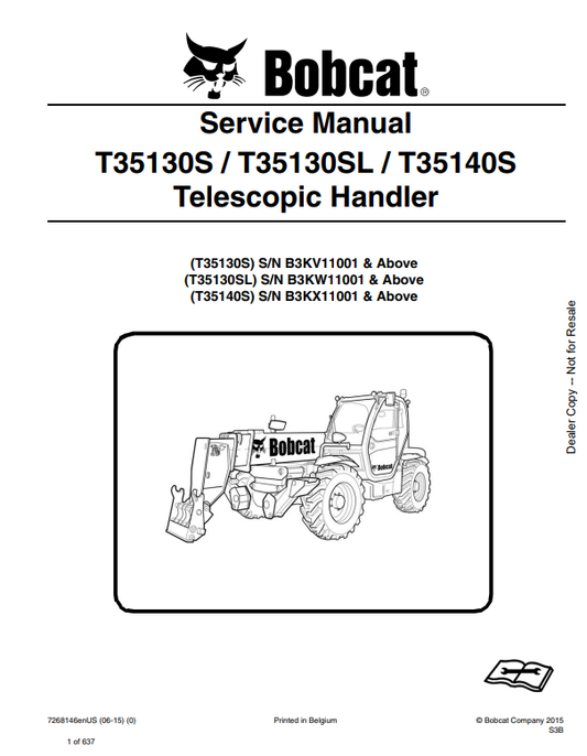 Manual de Reparación Manipulador Telescopico Bobcat T35130S, T35130SL, T35140S