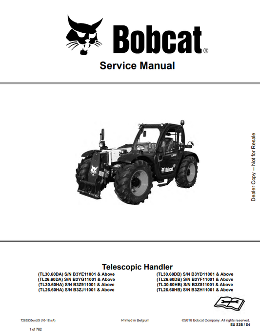 Manual de Reparación Manipulador Telescopico Bobcat TL30.60DA, TL26.60DA, TL30.60HA, TL26.60HA, TL30.60DB, TL26.60DB, TL30.60HB, TL26.60HB