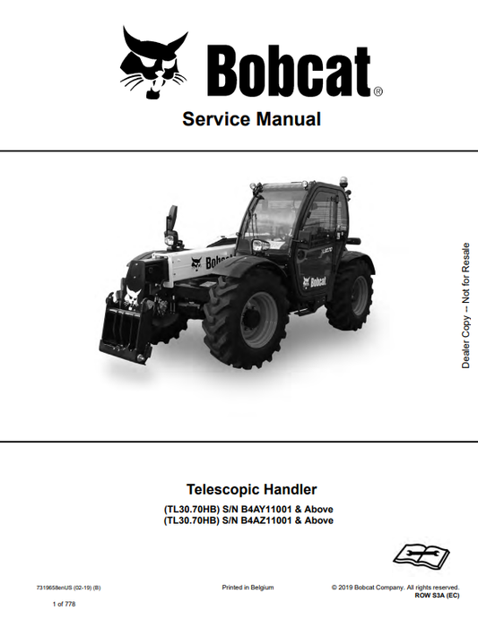 Manual de Reparación Manipulador Telescopico Bobcat TL34.65C, TL34.65XC, TL35.70, TL38.70, TL38.70X