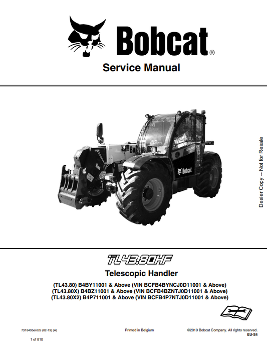 Manual de Reparación Manipulador Telescopico Bobcat TL43.80, TL43.80X, TL43.80X2