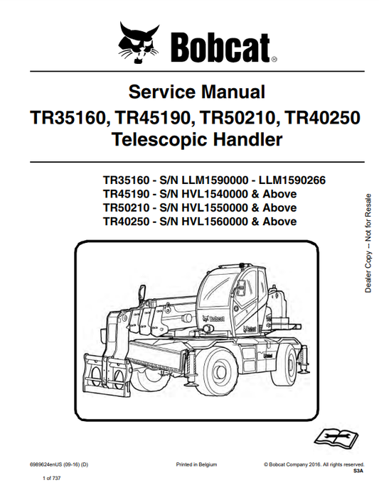 Manual de Reparación Manipulador Telescopico Bobcat TR35160, TR45190, TR50210, TR40250