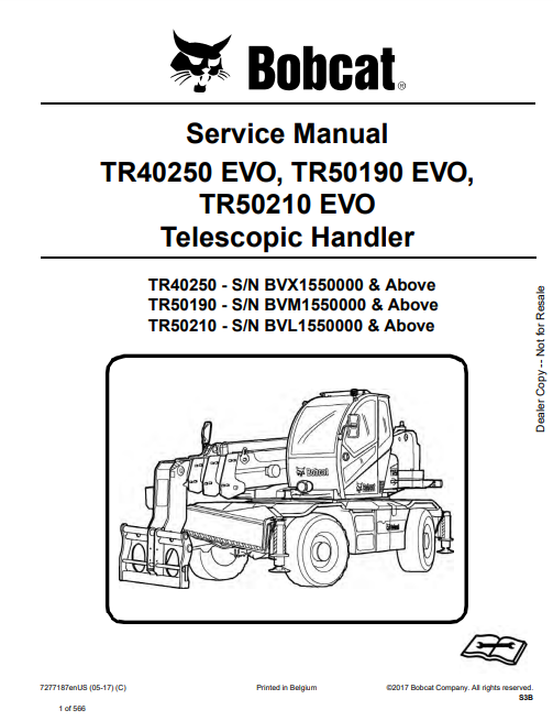 Manual de Reparación Manipulador Telescopico Bobcat TR40250 EVO, TR50190 EVO, TR50210 EVO