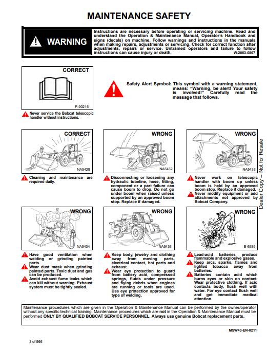 Manual de Reparación Manipulador Telescopico Bobcat TR40250 EVO, TR50190 EVO, TR50210 EVO