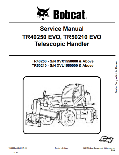 Manual de Reparación Manipulador Telescopico Bobcat TR40250 EVO, TR50210 EVO