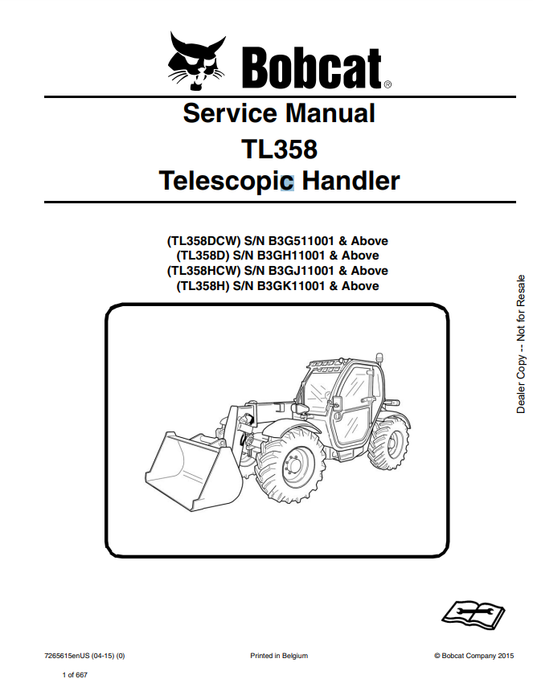 Manual de Reparación Manipulador Telescopico Bobcat serie TL358
