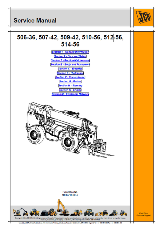 Manual de Reparación Manipulador Telescopico JCB 506-36, 507-42, 509-42, 510-56, 512-56, 514-56