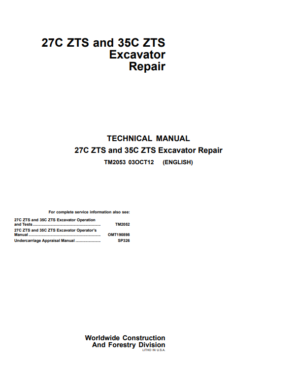 Manual de Reparación Mini Excavadora John Deere 27C ZTS - 35C ZTS