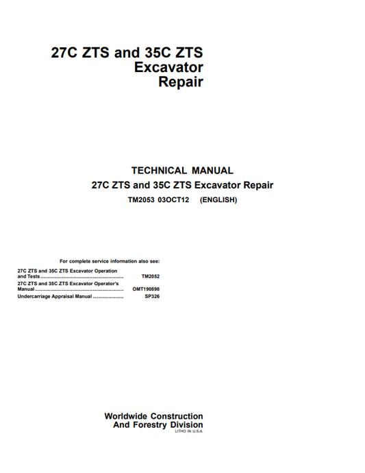 Manual de Reparación Mini Excavadora John Deere 27C ZTS - 35C ZTS