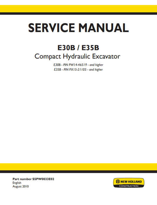 Manual de Reparación Mini Excavadora New Holland E30B , E35B