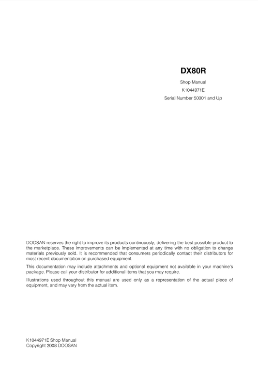Manual de Reparación Mini Excavadra Doosan DX80R