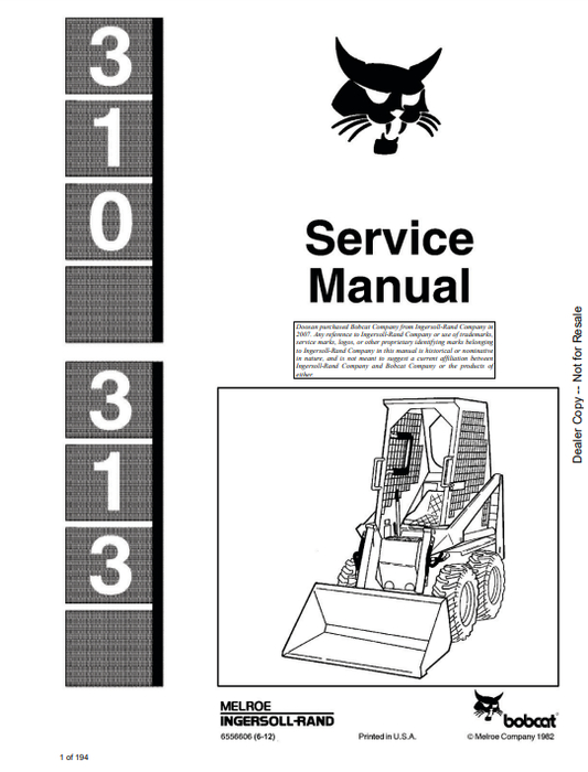 Manual de Reparación Minicargador Bobcat 310, 313