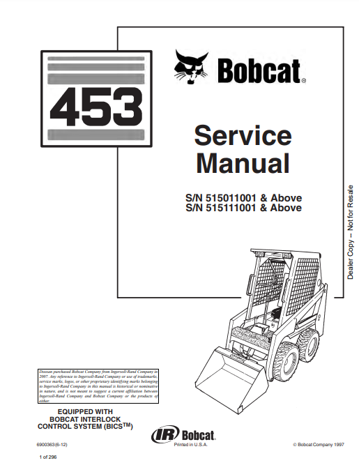 Manual de Reparación Minicargador Bobcat 453