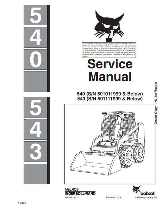 Manual de Reparación Minicargador Bobcat 540, 543