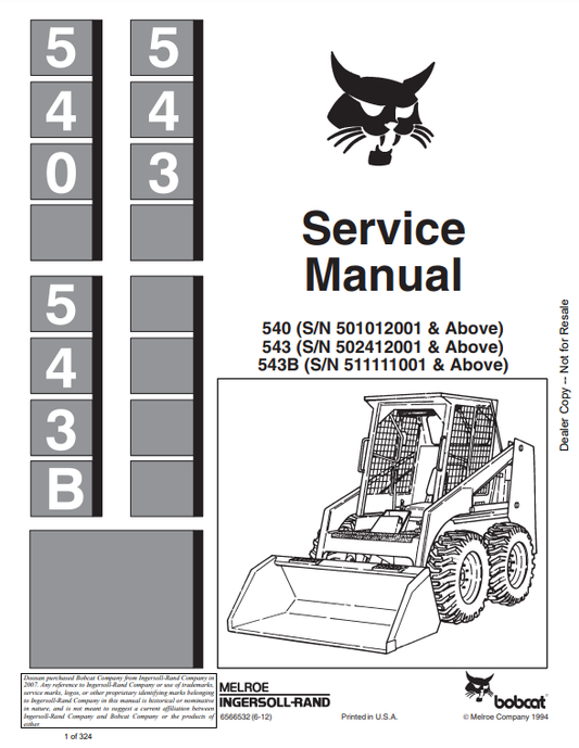 Manual de Reparación Minicargador Bobcat 540, 543, 543B