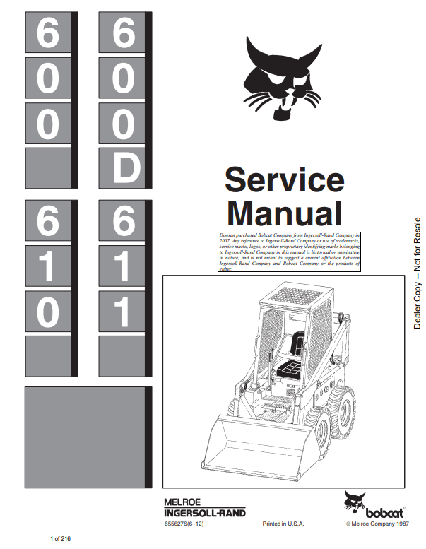 Manual de Reparación Minicargador Bobcat 600, 600D, 610, 611