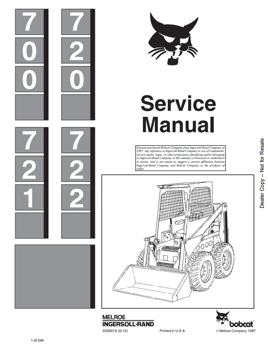 Manual de Reparación Minicargador Bobcat 700, 720, 721, 722