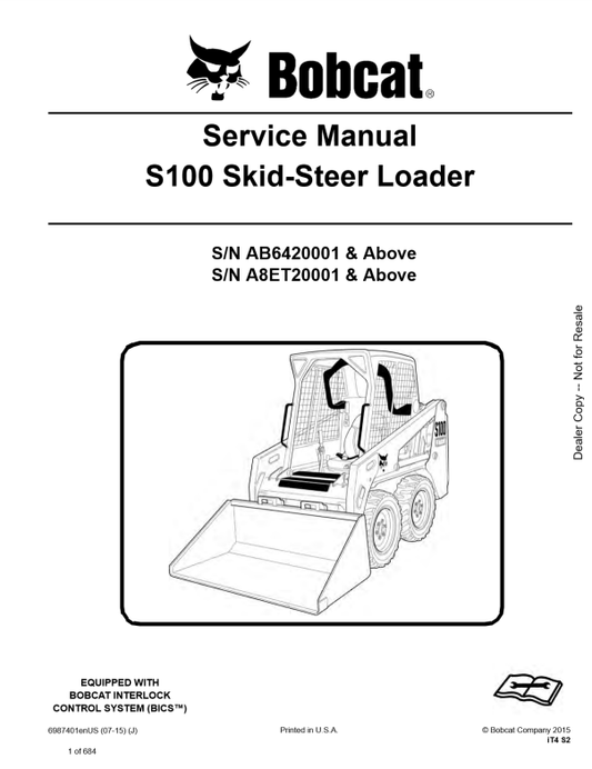 Manual de Reparación Minicargador Bobcat S100