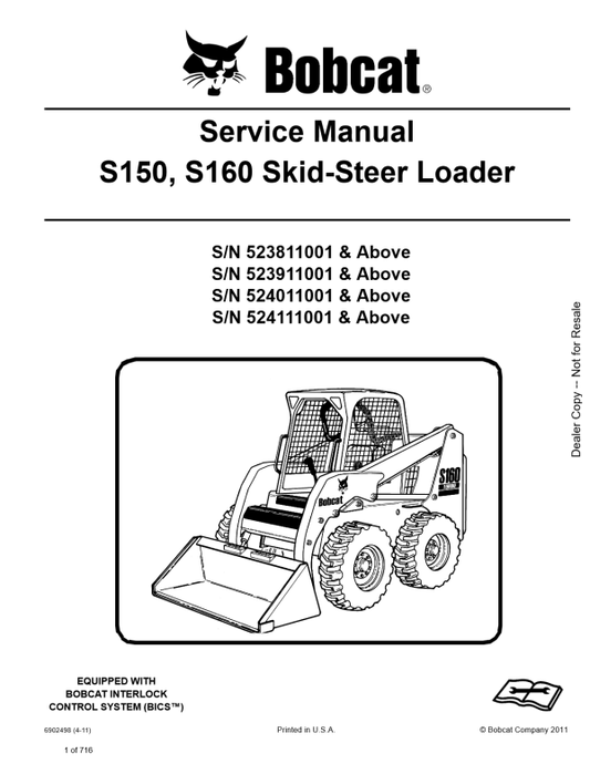 Manual de Reparación Minicargador Bobcat S150, S160 Turbo