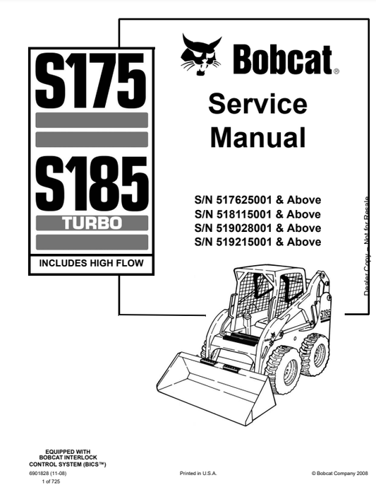 Manual de Reparación Minicargador Bobcat S175 - S185 Turbo