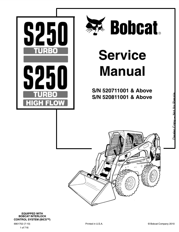 Manual de Reparación Minicargador Bobcat S250, S300 (Turbo)