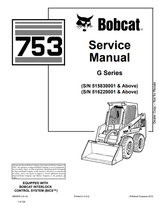 Manual de Reparación Minicargador Bobcat serie 753G