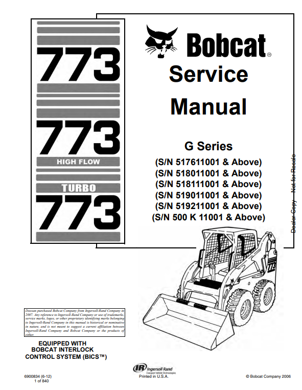 Manual de Reparación Minicargador Bobcat serie 773G