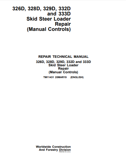 Manual de Reparación Minicargador John Deere 326D, 328D, 329D, 332D, 333D