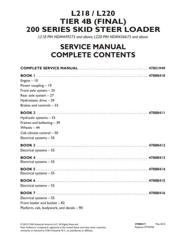 Manual de Reparación Minicargador New Holland L218 , L220 Tier 4B (final)
